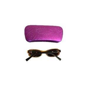 Anna Sui Black Sunglasses with Red Rhinestone Embellishments